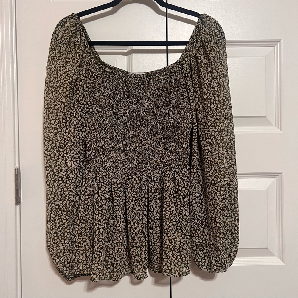 Hayden Olive and Cream Floral Peasant Blouse